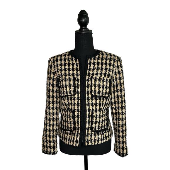 Talbots Black and Brown Houndstooth Wool Blend Skirt Suit, Size 4p, Pre-owned - Picture 3 of 9